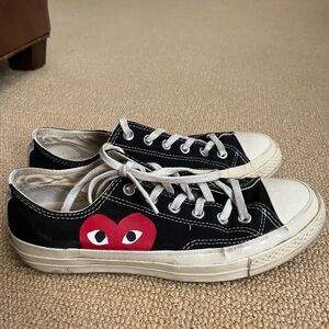 Comme des Garcons PLAY x Converse Black and White Sneakers with Red Heart